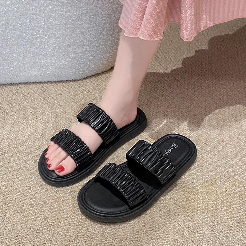 

Облачные мятые тапочки, летние тапочки с двойным ремешком 40-41 чёрный