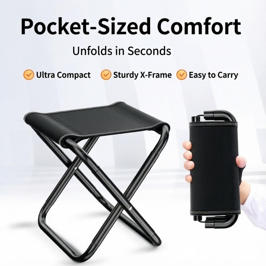 Foldable Portable Camping Stool Chair, Outdoor Fishing Seat Travel Hiking, Train Folding Chair Small Bench, Picnic Camp Stool
