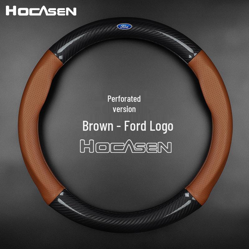 Genuine Leather & Carbon Fiber Steering Wheel Cover for Ford Focus, Mondeo, Kuga, Edge, Taurus