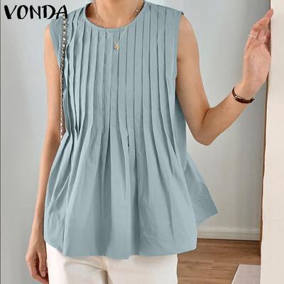Καλοκαιρινά Γυναικεία Αμάνικα Βολάν Μονόχρωμα Καθημερινά Φαρδιά Πλισέ Αμάνικα Τοπ