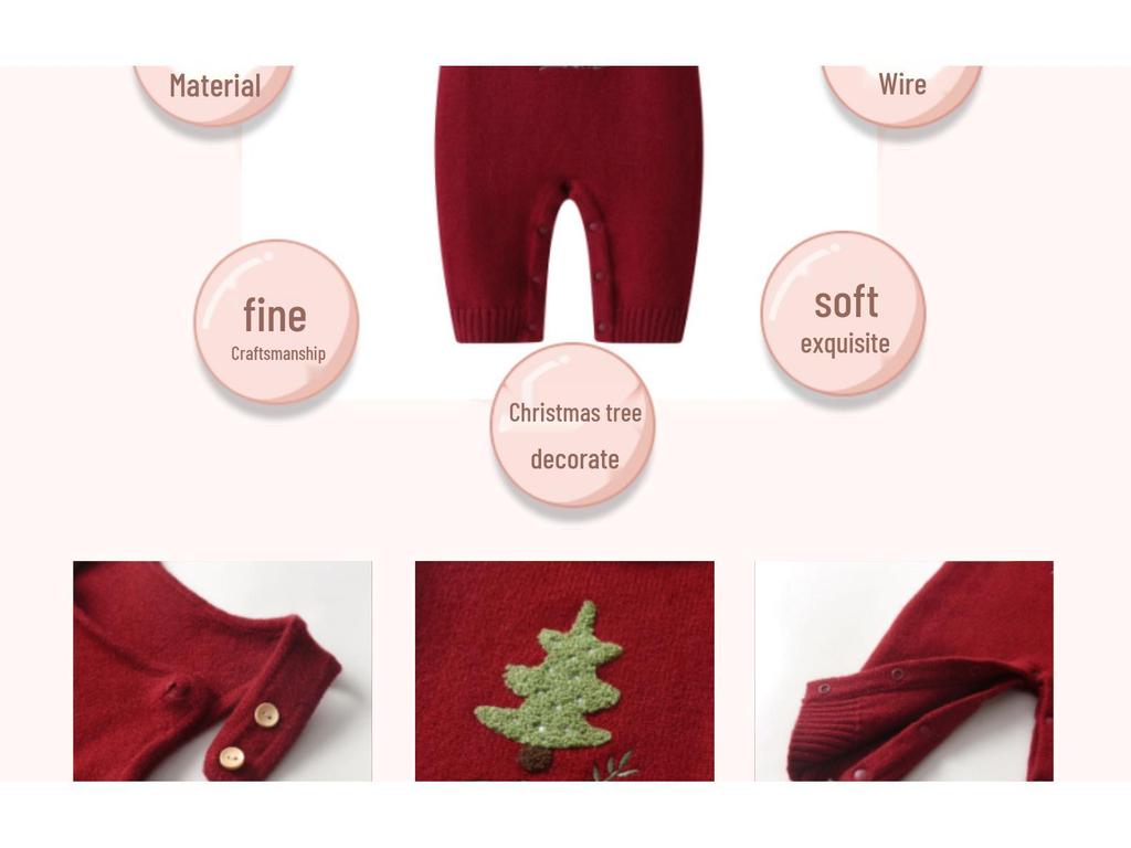 Neuer grenzüberschreitender Weihnachtsbaum Strick Baby Jumpsuit - Weinrot Wolle Doppelknopf Overall