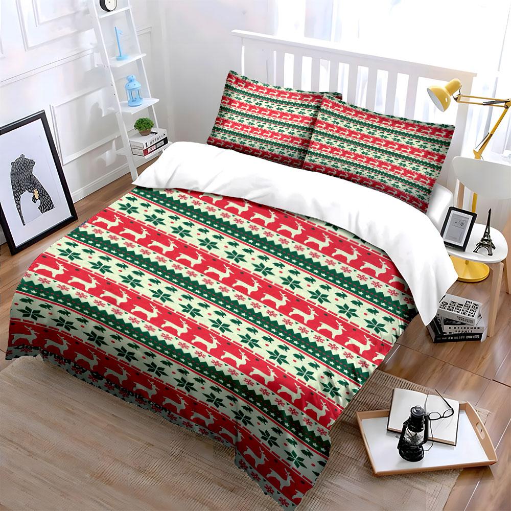 Christmas Reindeer Pattern Set Bedding Duvet Cover Set Duvet Cover Pillowcases (1*Duvet Cover 2*Pillowcases, Without Duvet Insert)