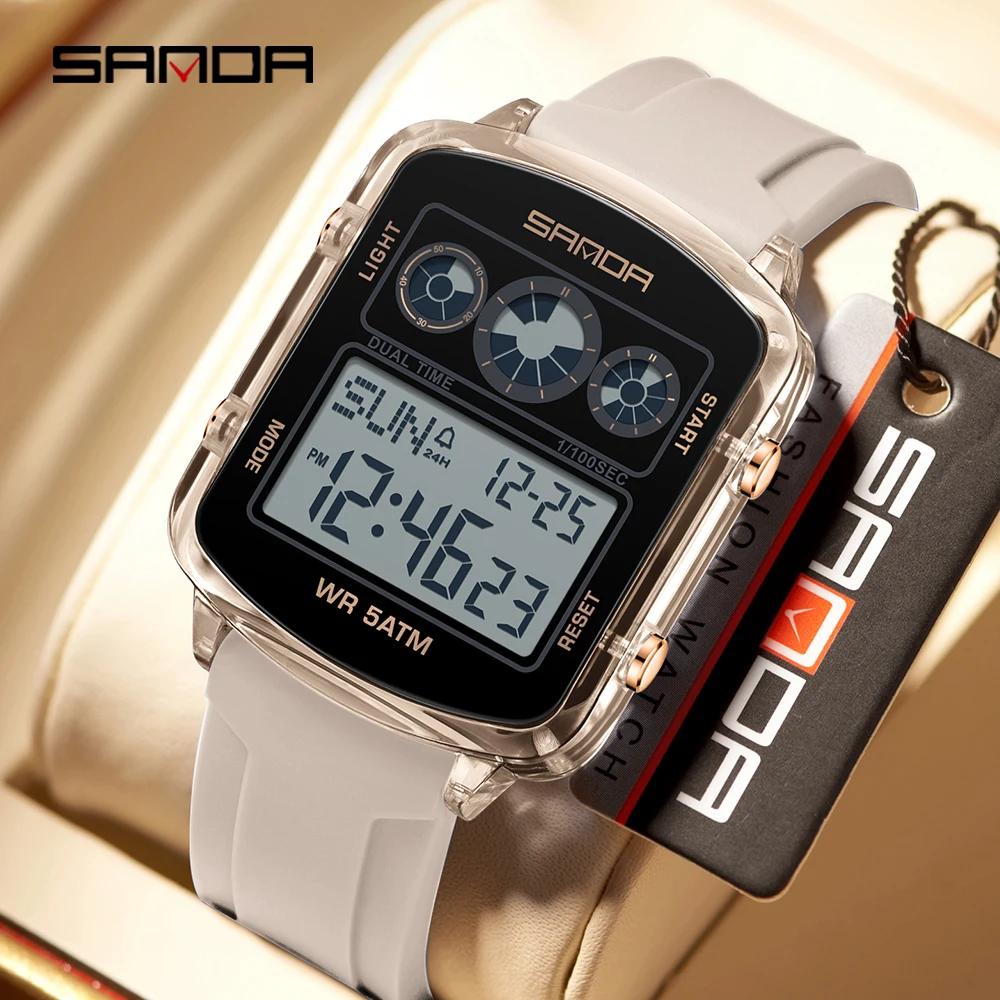 SANDA Brand 6503 Fashionable Square Timer Electronic Watch, Student Alarm Clock, Multifunctional Waterproof Sports Men's Watch
