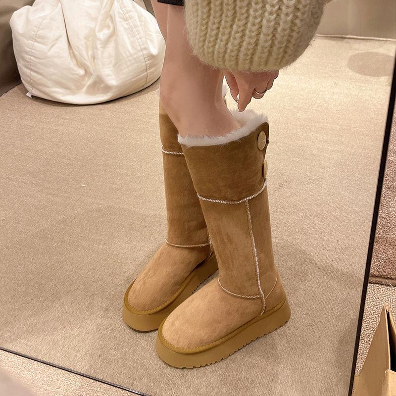 Snow boots women's new winter velvet thickened thermal boots thick sole heightened non-slip over knee cotton boots