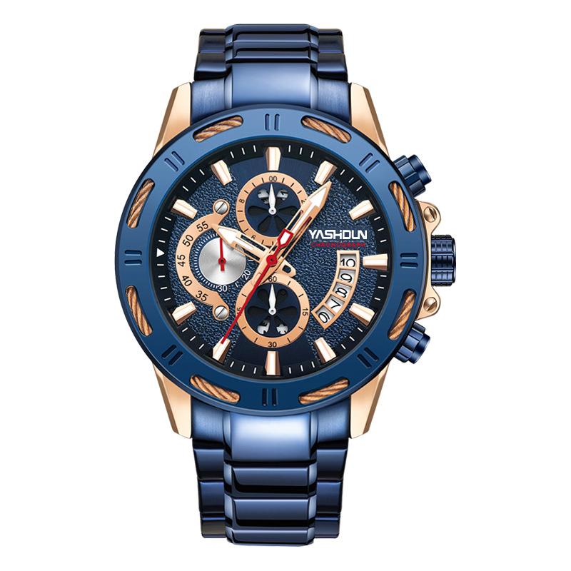 New Multi-functional Sports Men's Watch Calendar Large Dial Men's Watch Waterproof Steel Quartz Watch