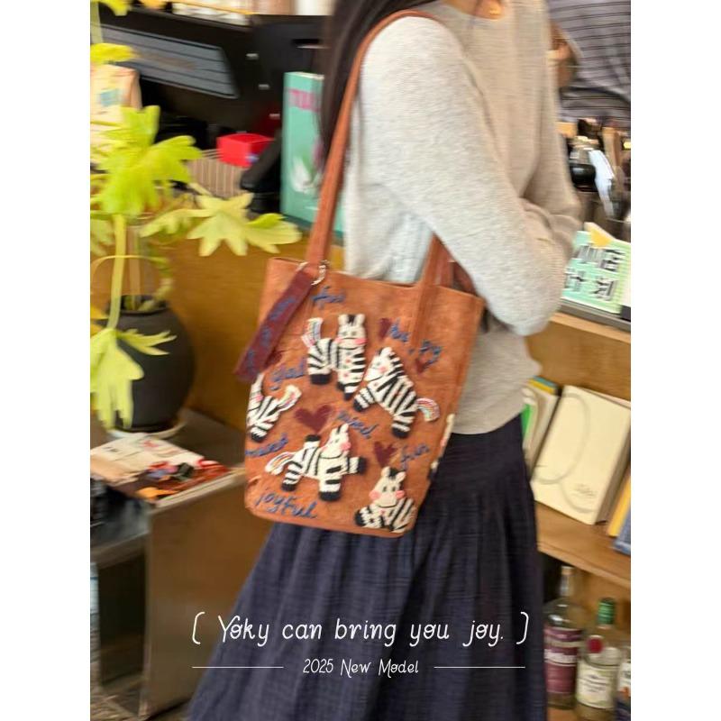 Year of the Horse canvas bag, large-capacity ingot tote bag, one-shoulder crossbody dual-purpose, commuter student lazy G