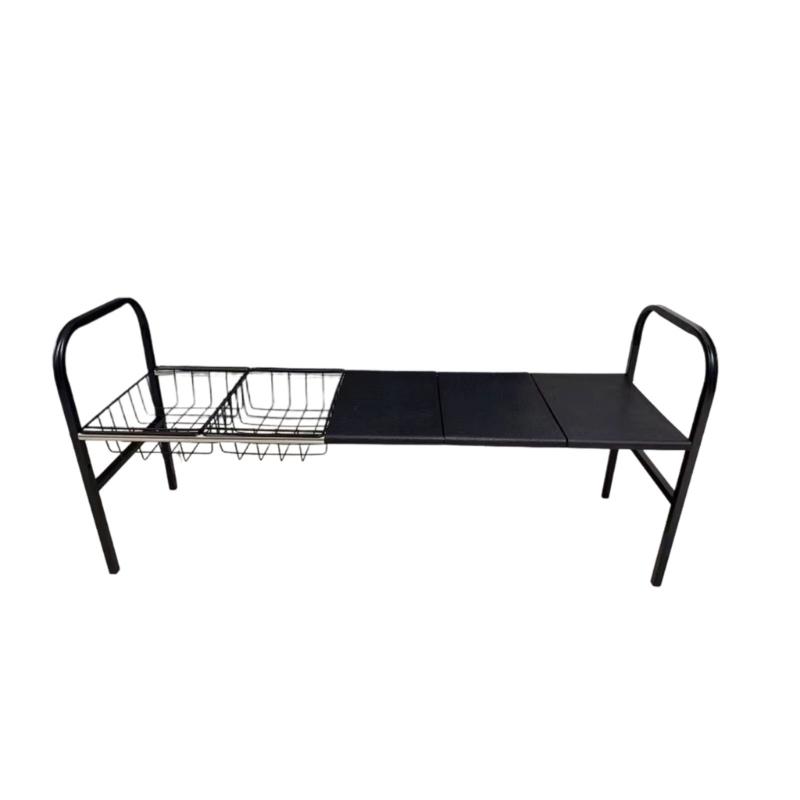 Expandable Carbon Steel Kitchen Shelf Having 3 Plates 2 Wire Baskets Efficient Design For Space Saving чёрный