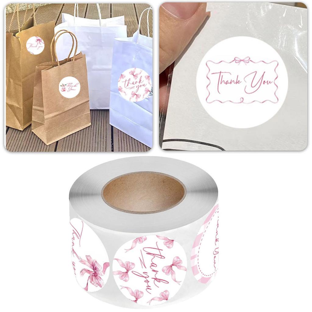 Thank You Sticker Lovely Bows Sticker Decorative Labels Thank You Labels Gift Sealing Sticker Round Sticker for Party