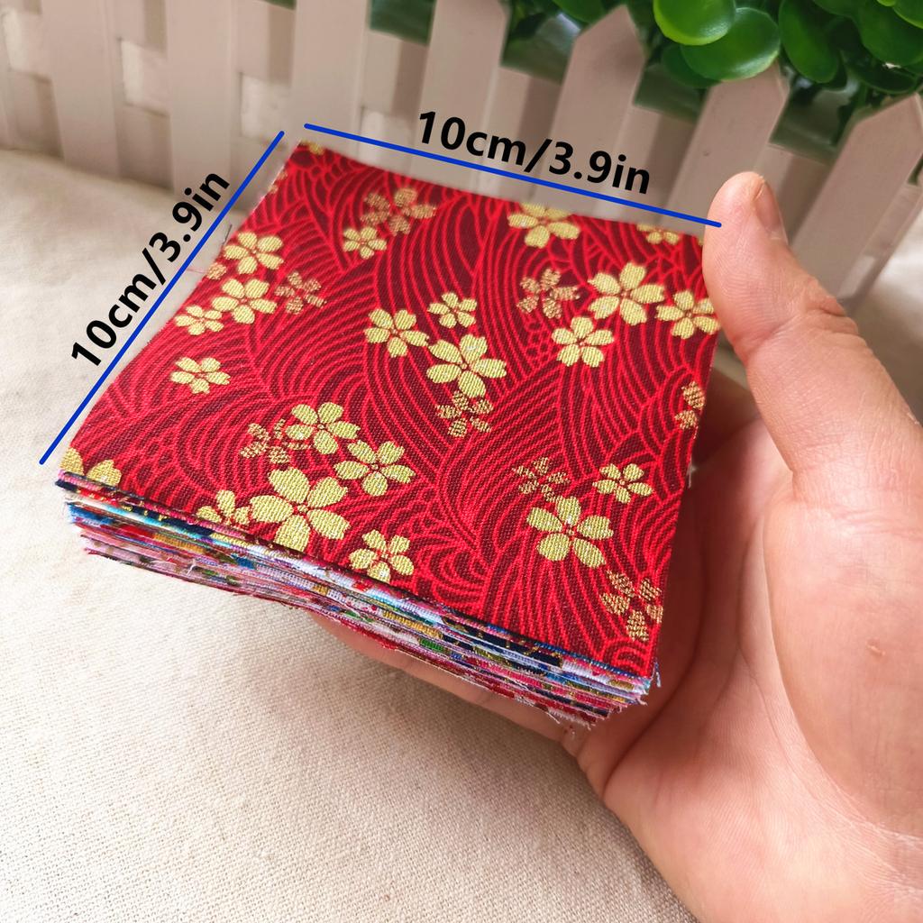50 Sztuk Bawełnianego Materiału Rękodzielniczego - Wzór Kwiatowy ze Złotą Folią Patchworkowy Materiał do Szycia Pikowania i Projektów Artystycznych DIY