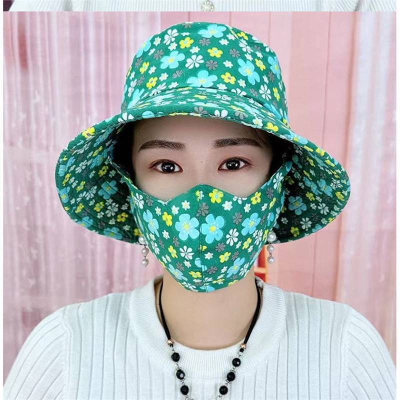 Women's UV protection mask hat integrated summer bucket hat mother sun hat tea picking hat sunshade mask