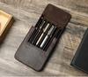 Crazy Horse Leather Handmade 6-Pen Magnetic Drawer-Style Fountain Pen Case