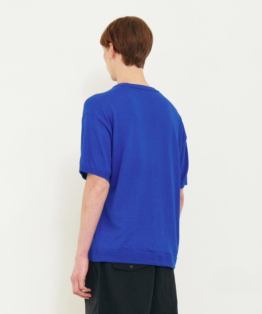 KNITTED Cool Summer Essential Round Short Sleeve Knit Tee Blue