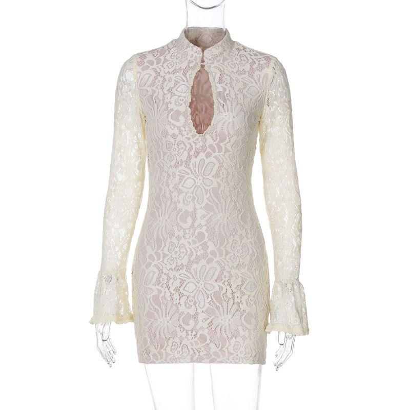 European and American Style Women s Clothing 2026 New Sexy Lace Hollow-Out Bodycon Dress Short Sexy Dress Black Light Yellow L