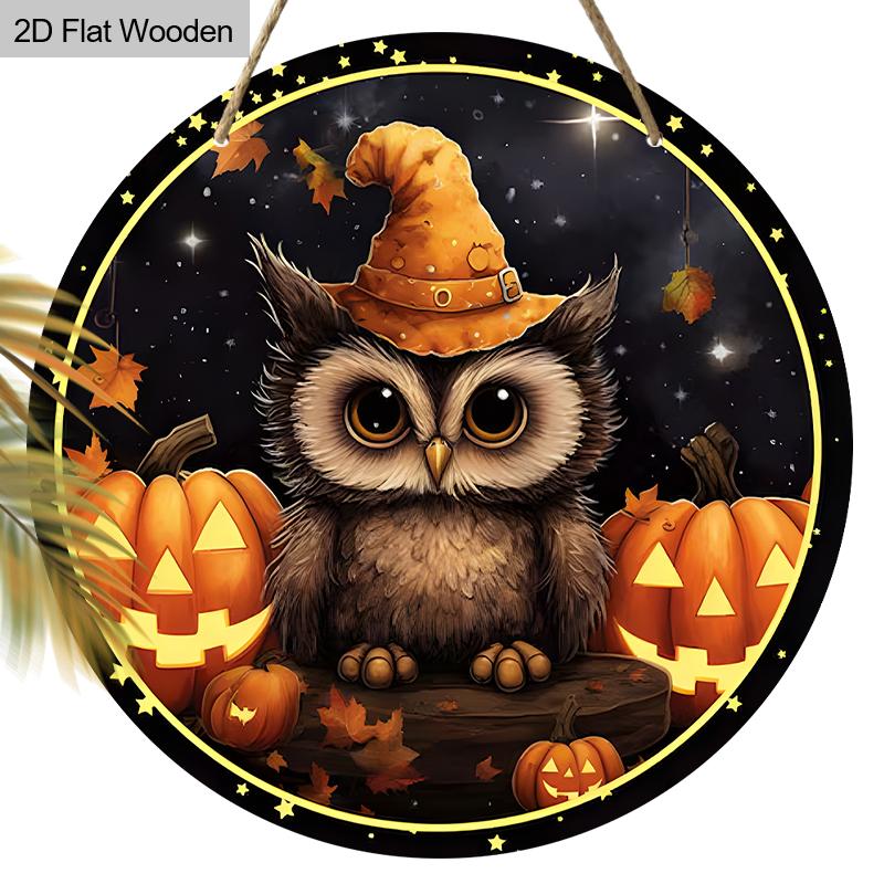 

Хэллоуинская деревянная табличка с узором из сов и тыкв, декоративные таблички и знаки для входной двери, настенный декор, идеальный подарок на День благодарения для друга и семьи