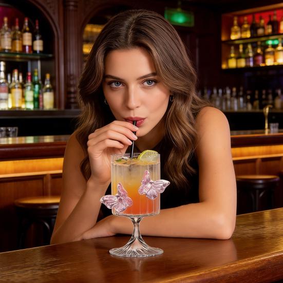 Copas de Vino de Mariposa 3D 250ml Vidrio de Borosilicato Alto Resistente al Calor Frío Copa de Vino Cristalería para Cócteles