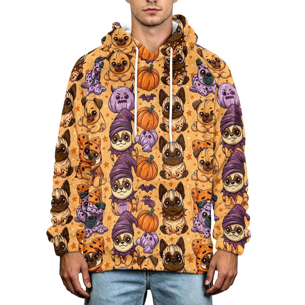Herren Halloween Print Hoodie Übergröße Flanell Lässiger Pullover Sweatshirt für Herbst und Winter
