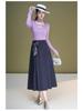 Autumn Silk Scarf Bow A-Line Pleated Skirt for Women