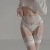 Internet Celebrity Sexy Nightclub Lace Suspenders Stockings Pure Black Silk Suspenders, Four-sided Open Crotch One-piece Stockings