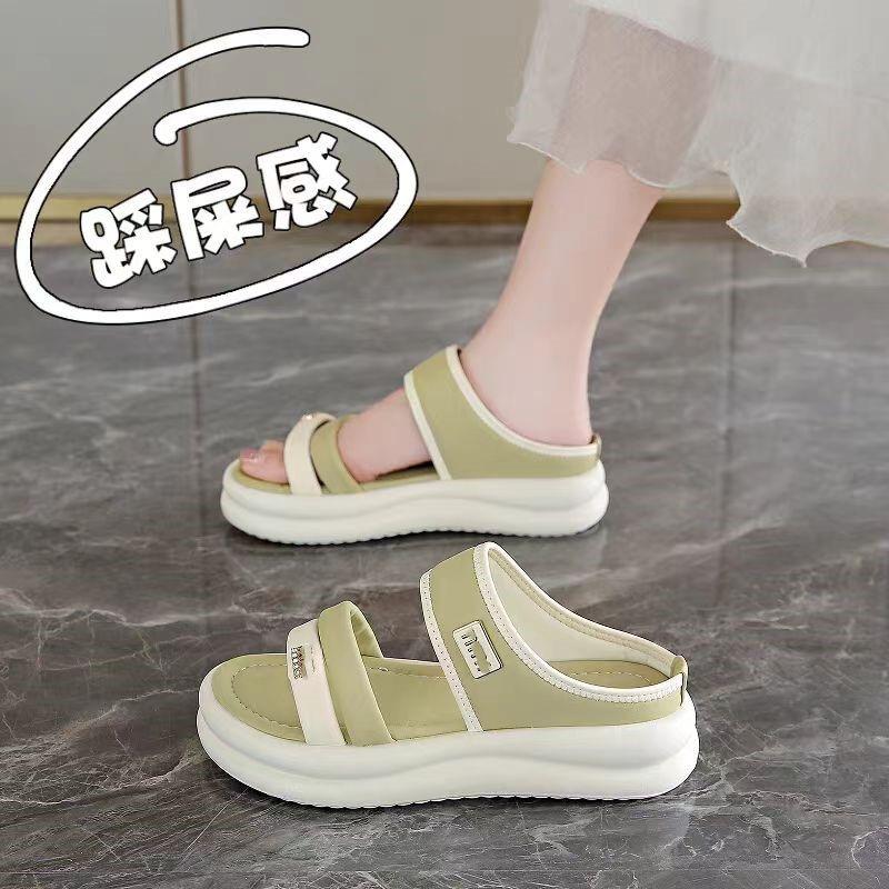 

Французские сандалии на платформе с юбками, летняя одежда 2025, новые мягкие подошвы, не утомляющие ноги, нескользящие пляжные шлепанцы на одной перемычке 40 светло-зеленый