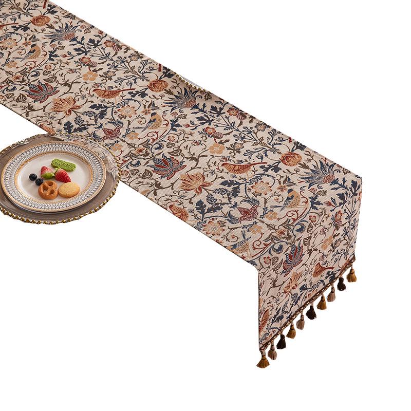 American Retro Tassel Table Runner: Polyester Jacquard for Coffee Table, TV Cabinet, or Bed End.