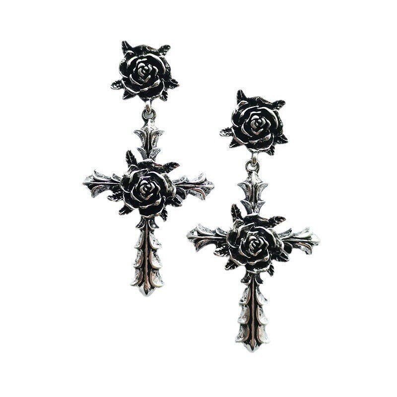European and American Style Simple Personality Metal Alloy Earrings Female Hot Sale New Earrings Exaggerated Wild Thorns Rose Earrings