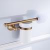 Retro Brass Toilet Brush Holder with White Ceramic Cup - European Antique Style Bathroom Hanger