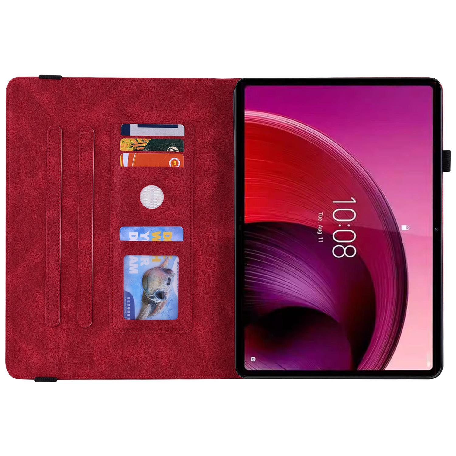 

For Lenovo Tab M10 5G PU Leather Case Stand Card Holder Imprinted Tablet Cover Red