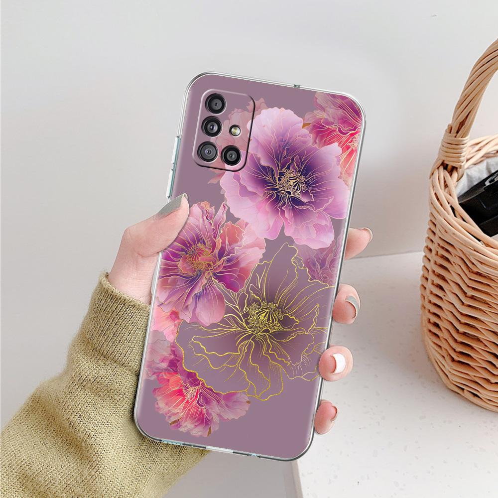 Case For Samsung A15 A13 A35 A55 A51 A71 A41 A31 A21S A03S A05 A17 A23 A25 A33 A53 A73 5G A07 4G Cover Ink Wash Painting Flower