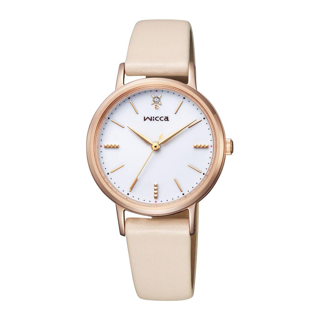 CITIZEN Wicca Solar Tech Watch Leather Water Diamond Citizen Gift Solar (Beige, Strap, Resistant, Women's) KP5-166-10 #Heart-Pounding