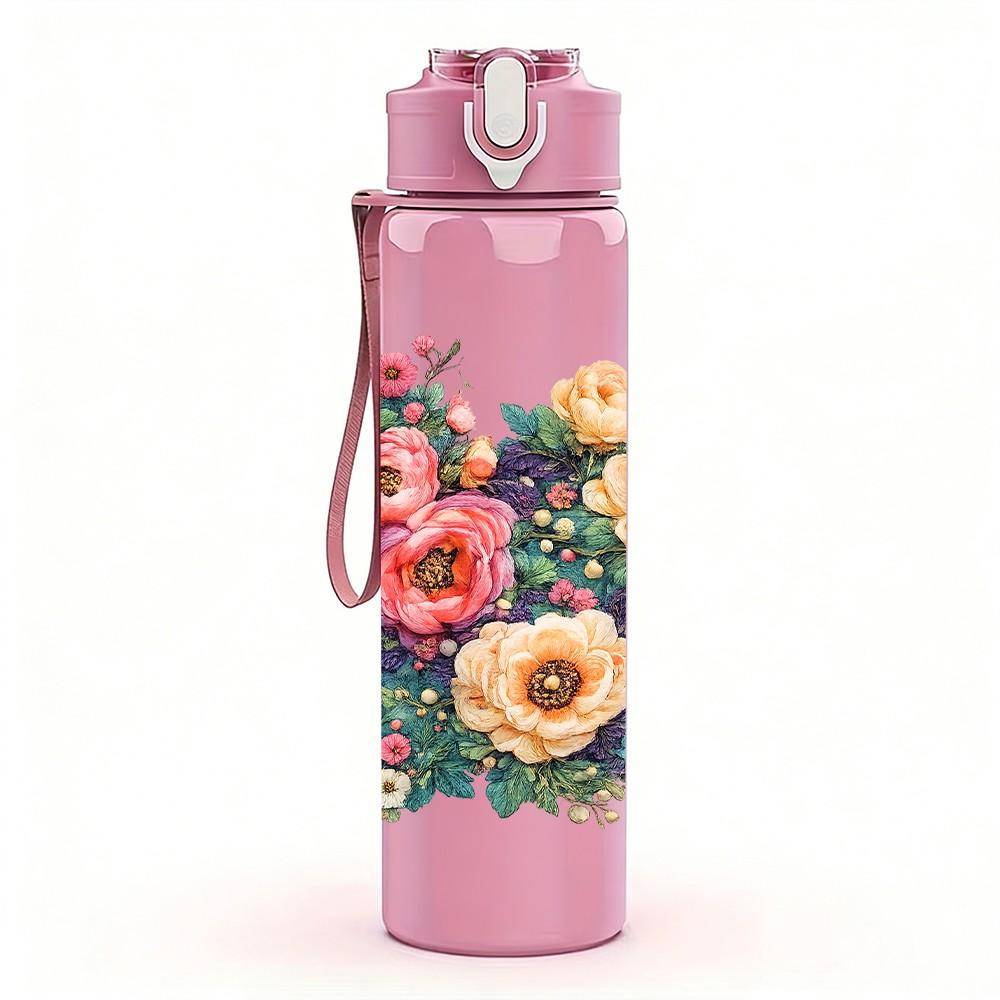 1PC Mixed Bouquet Art 750ml Color Plastic Sports Water Bottle Leakproof Flip Straw Lid Suitable for Sports Office Home Use