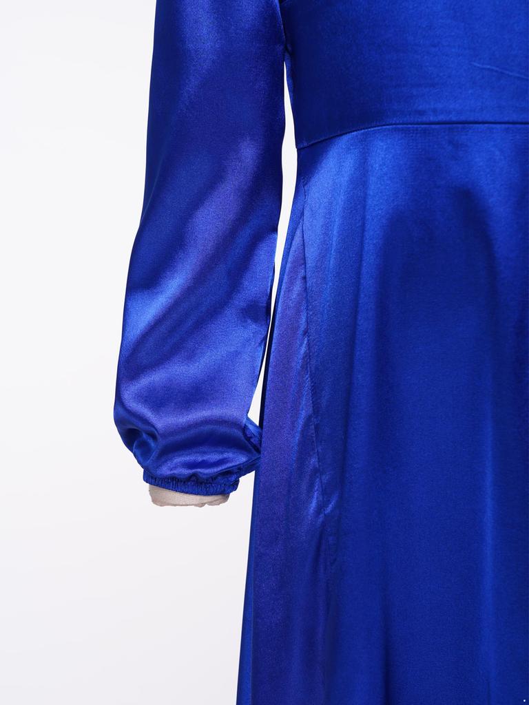 Kids Girls Puff Sleeve Square Neck Satin Party Gown Pleated Bodice Split Hem Back Invisible Zipper for Wedding Performance Banquet