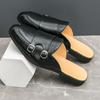 Men's Sandals Clogs Summer Flats Dress Shoes Black Sandals Casual Backless Green White Leather Shoes Large Size