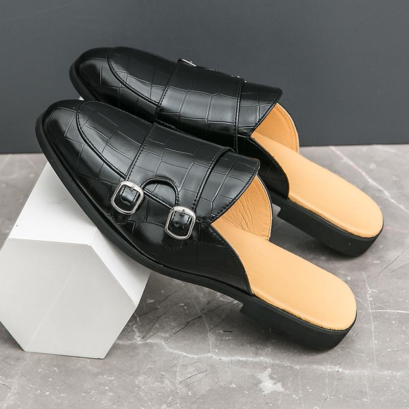 Men's Sandals Clogs Summer Flats Dress Shoes Black Sandals Casual Backless Green White Leather Shoes Large Size