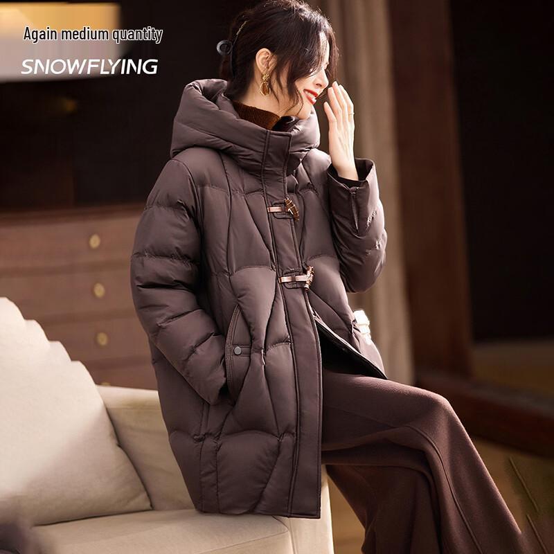 SNOWFLYING Premium Women's Mid-Length Hooded Down Jacket