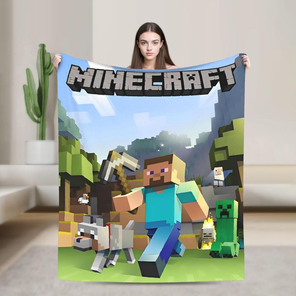 Super Soft Plush Bedding Throws Cartoon Mines Pixels Game  Blankets  For Couch Bed Camping Flannel Bedspread Bed Cover