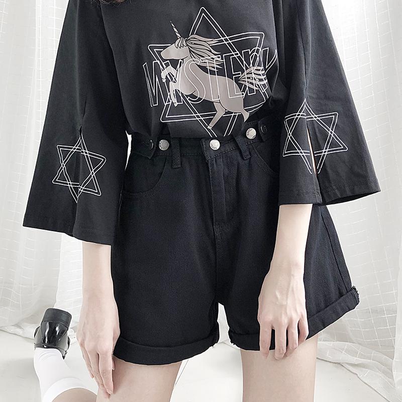 SCIONE 2020 Jean Shorts Female Curling High Waist Loose Wide Legs Summer Shorts