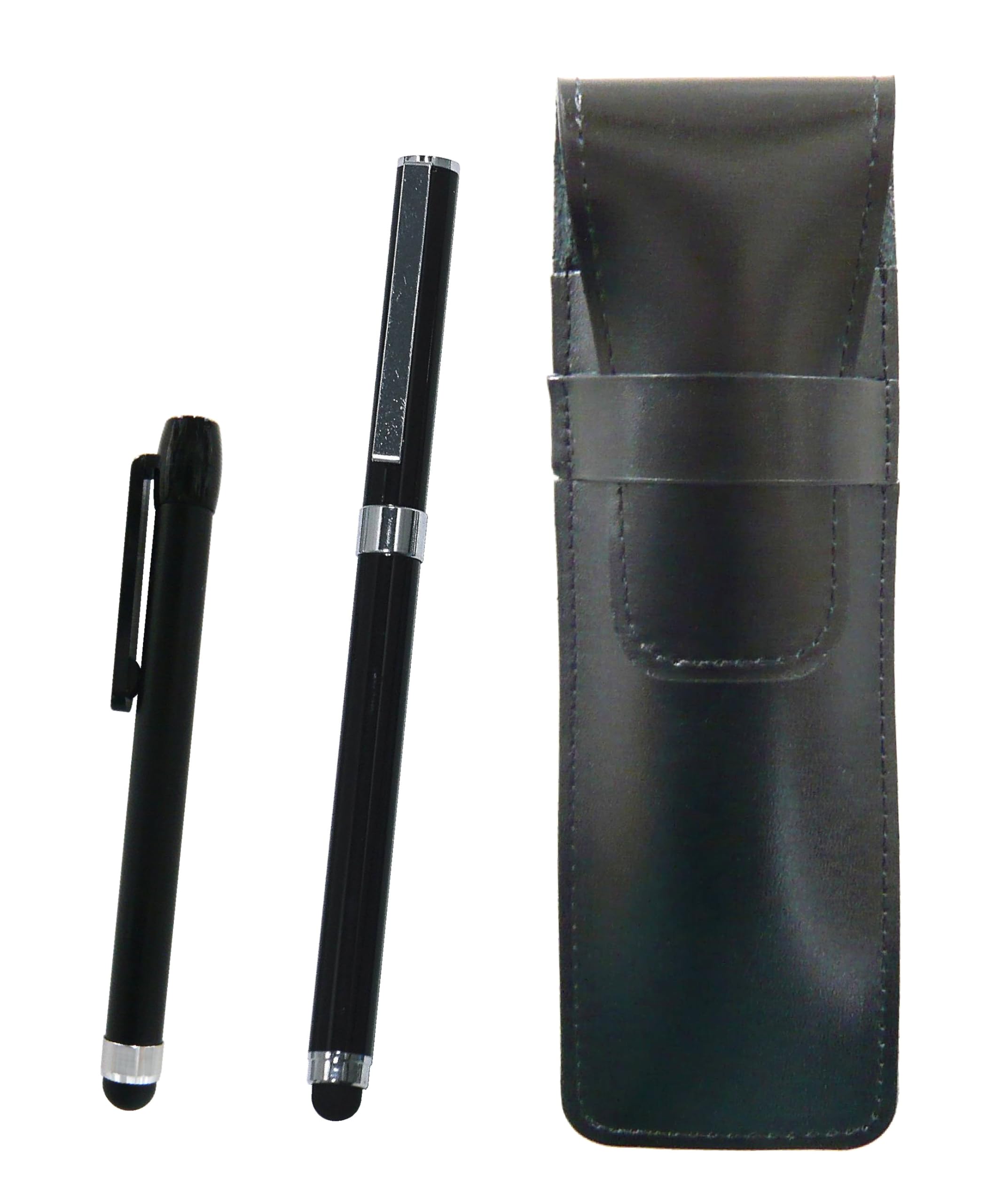 

Slim cowhide pen case metal touch stick black and smartphone touch metal cap ballpoint pen extra set black black, ASB-ALB-QSJW700-B