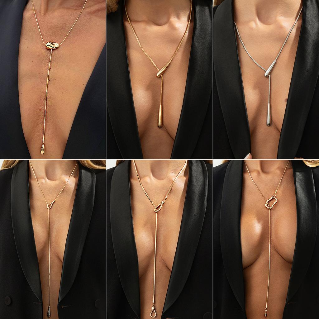 Design Sense Irregular Hollow Pendant Long Necklace, Fashionable Commuter Thin Snake Bone Chain Sweater Item Decoration