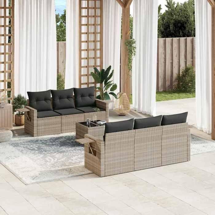 VidaXL Salon de Jardin avec Coussins 7 pcs, Canapés de Terrasse, Ensemble de Meubles de Patio, Mobilier d'Extérieur, Gris 3219911