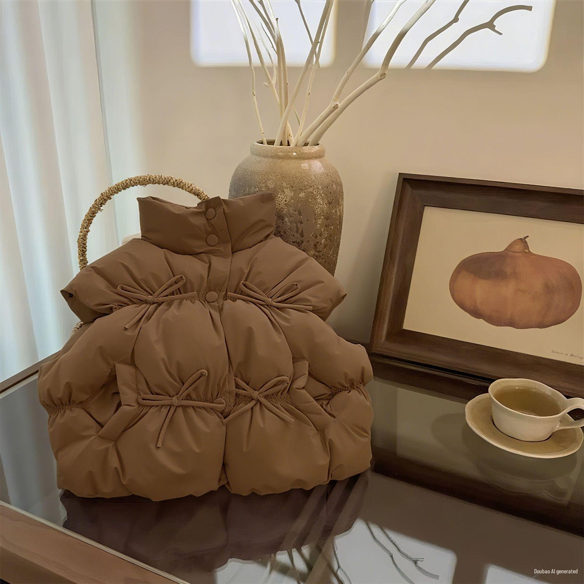 

Girls Fashionable Cotton-Padded Bow Vest - Warm Sleeveless Jacket for Autumn and Winter 110