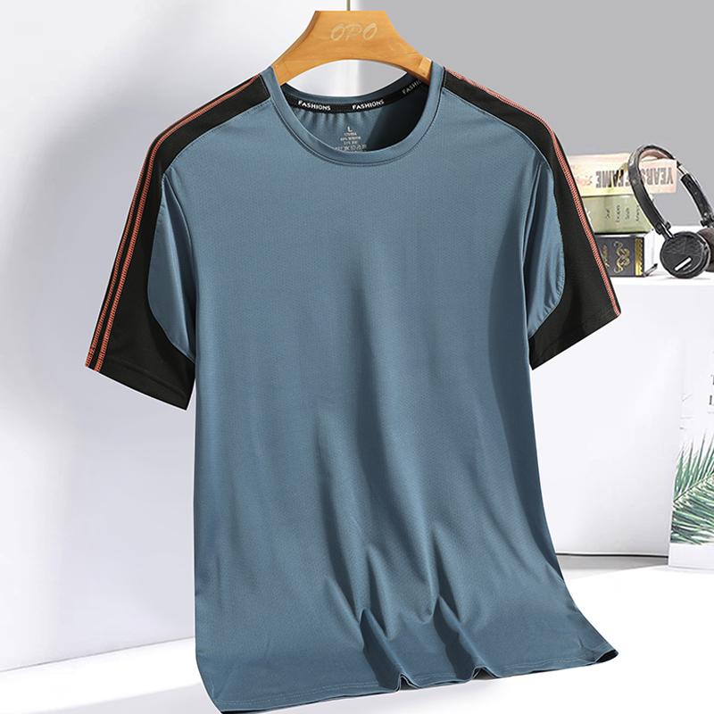 Sports running T-shirt color blocking men's and women's short sleeved T-shirt casual loose ice silk quick drying breathable fash