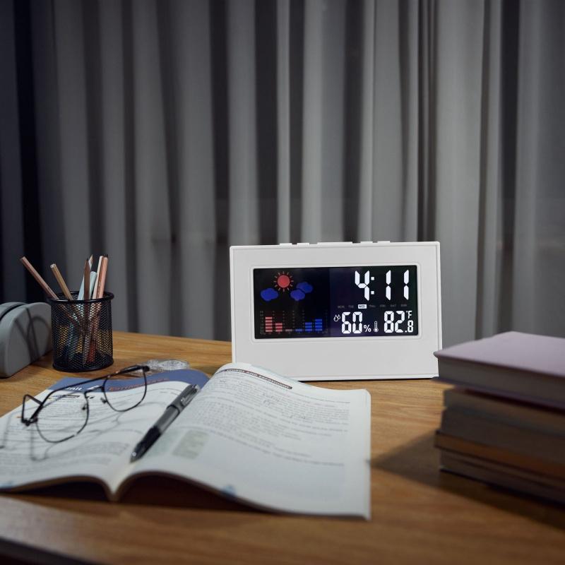 Voice Control Digital Weather Clock TEMP Humidity With Backlight Weather Forecst 12/24H Electronic LCD Clock With USB Cable