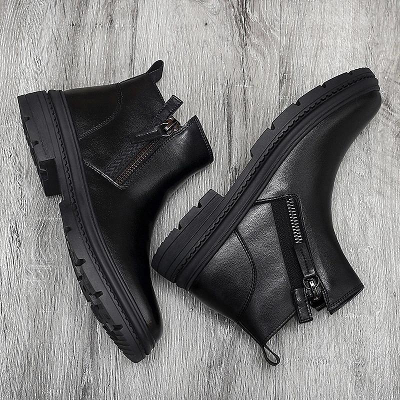 Neue Mode für Herren Chelsea Boots Schwarze Mid-Top Freizeitschuhe Handgefertigte Stiefeletten aus echtem Leder für Männer Warme Winterstiefel