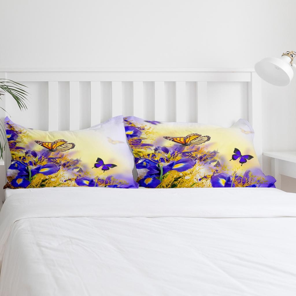 Iris Flower Butterfly Purple Bedding Set 3pcs Duvet Cover Pillowcase Kids Adult Quilt Cover Double Bed Set Home Textile