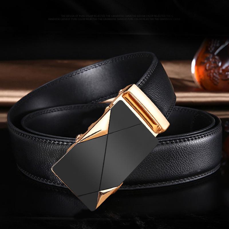 Men'S Cowhide Automatic Buckle Belt, Business Casual Simple And Versatile Belt, Middle-Aged And Young Trendy Leather Belt, Men'S