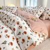 Watercolor Flower Duvet Cover Cotton Cartoon Bunny Comforter Cover Lovely Farm Animal Rabbit Bedding Set for Girly Bedroom Decor