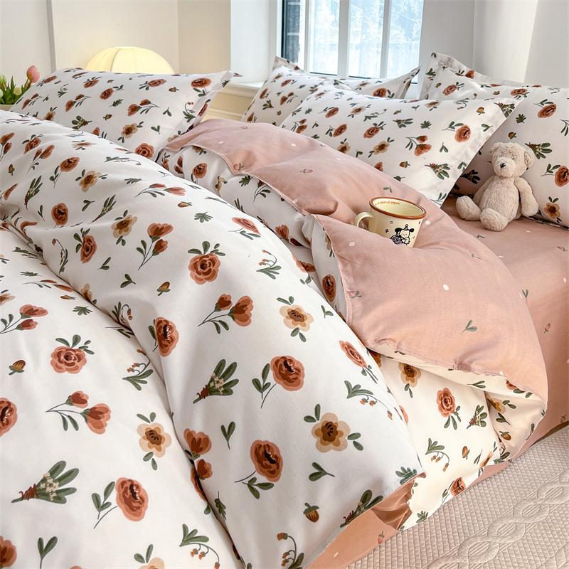 Watercolor Flower Duvet Cover Cotton Cartoon Bunny Comforter Cover Lovely Farm Animal Rabbit Bedding Set for Girly Bedroom Decor
