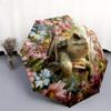 Turtle and Flower Pattern, Automatic Folding Umbrella, Portable and Foldable Design, 8 Ribs, a Christmas or Birthday Gift.