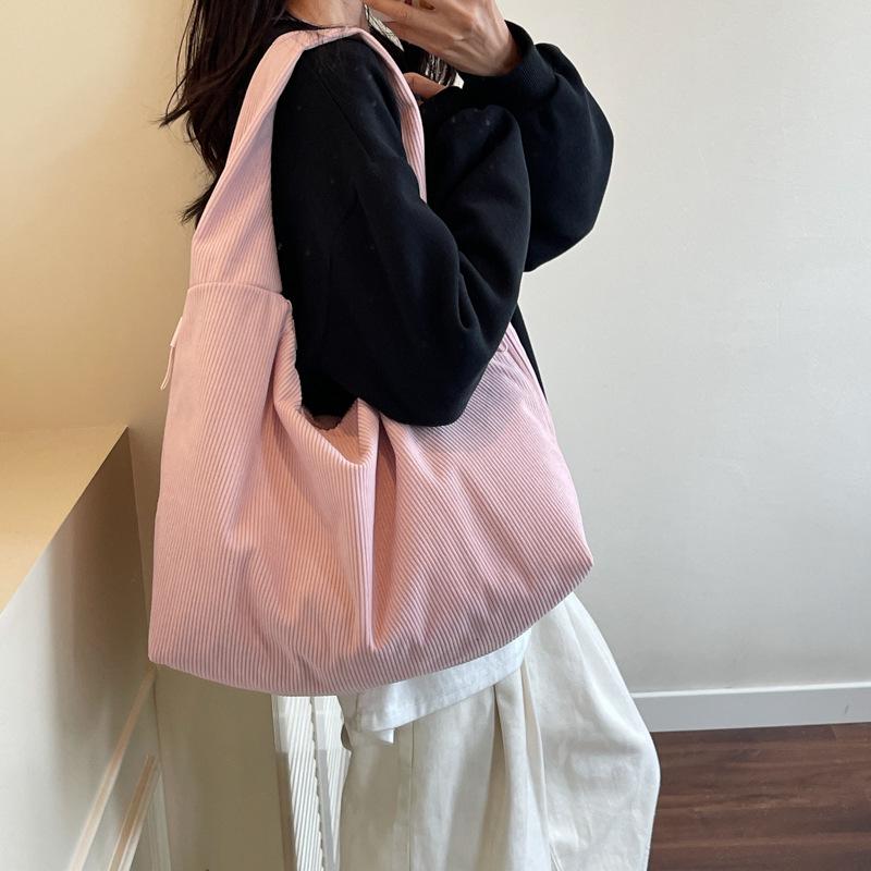 Women's Large Capacity Corduroy Tote Bag - Stylish Shoulder Bag for Students and Commuters