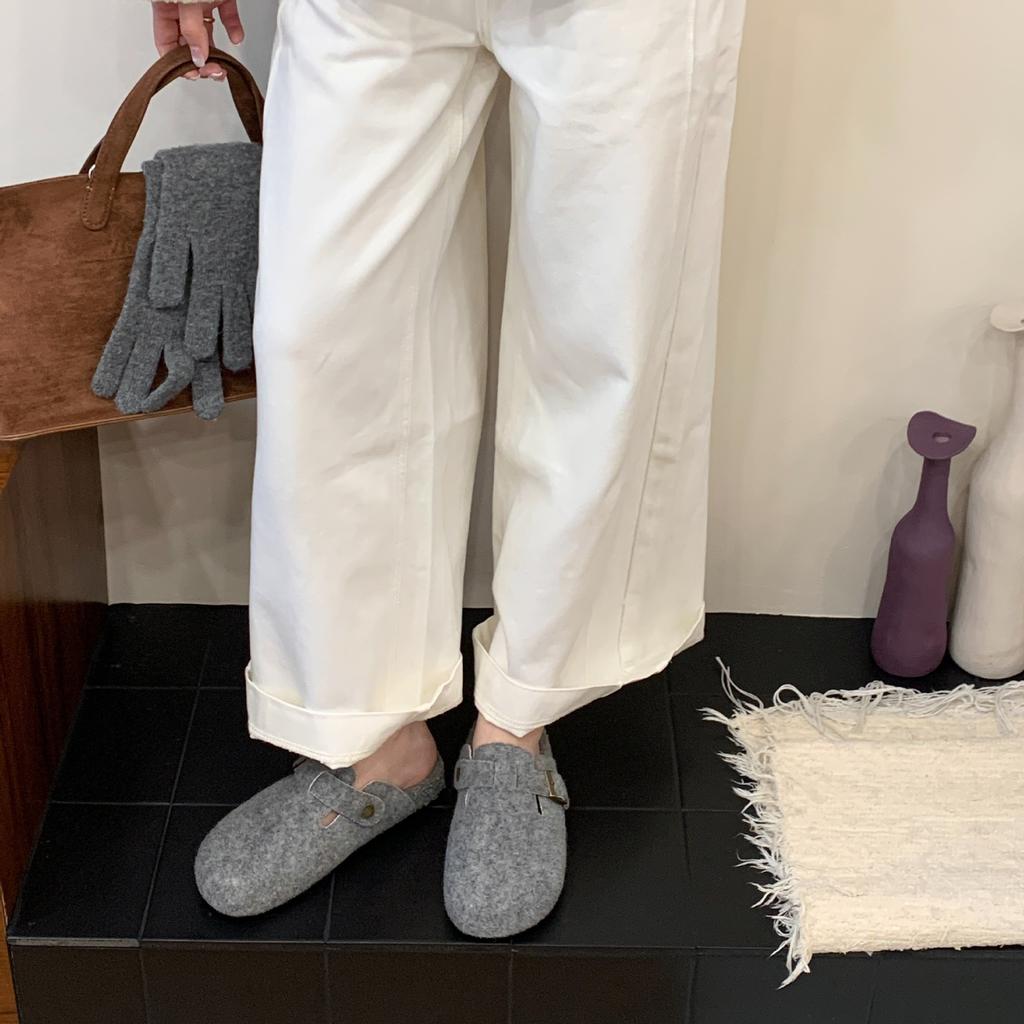 Thick-soled Birkenstock Wool Shoes 2025 Autumn and Winter Korean Version One-word Fluffy Slippers Women Wear Flat-soled Birkenstock Velvet Cotton Shoe